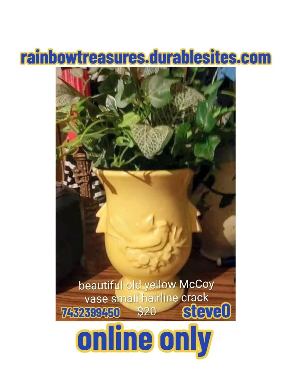 Mccoy Yellow Ceramic Vase with Embossed Bird Motif